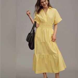 Anthropologie Yellow Tiered Maxi Dress
